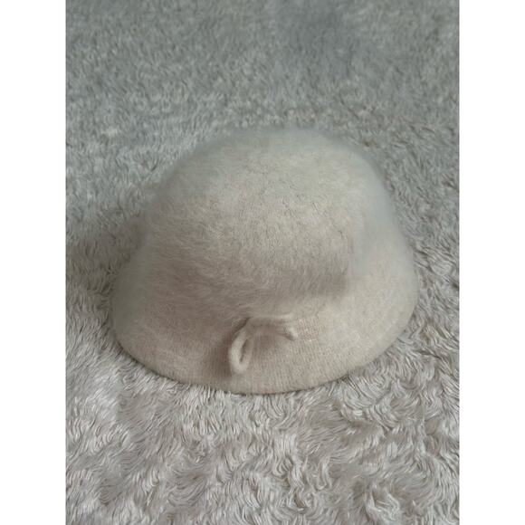 Gorgeous Vintage Cream White Ivory Angora Fuzzy Bucket Hat with Bow - Picture 4 of 6